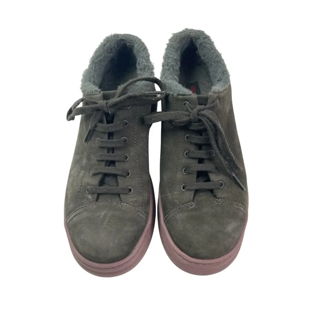 Camper Women's Green Shearling Low Top Lace Up Round Toe Sneakers Shoes Size 7